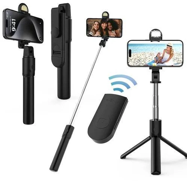 Main image of US Selfie Stick Tripod Remote Desktop Stand Phone Holder For iPhone Samsung 2pcs Black