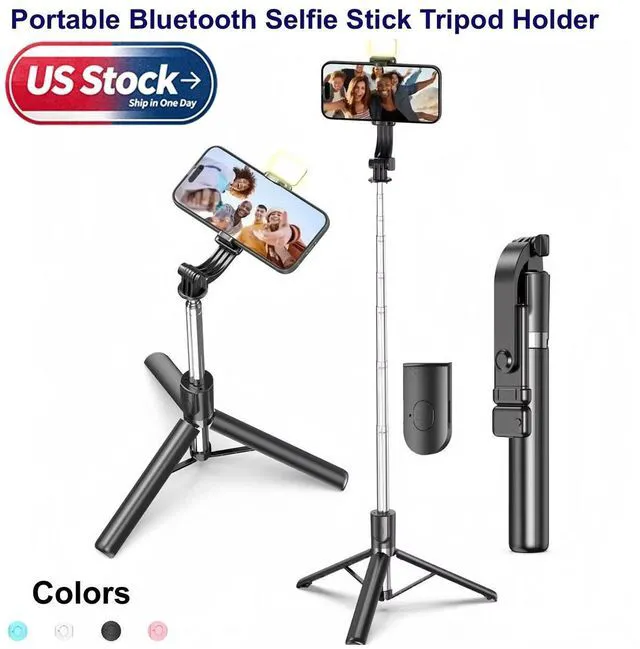 Main image of US Selfie Stick Tripod Remote Desktop Stand Phone Holder For iPhone Samsung Black 1pc
