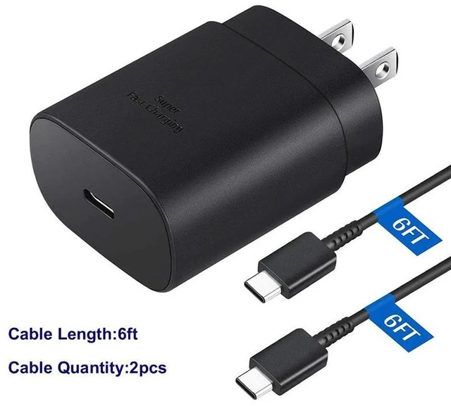 Main image of 25W For Samsung Galaxy S20 S21 S2225W Type USB-C Super Fast Wall Charger Cable 6ft 2pcs