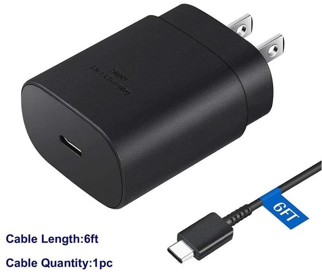 Main image of 25W For Samsung Galaxy S20 S21 S2225W Type USB-C Super Fast Wall Charger Cable 6ft 1pc