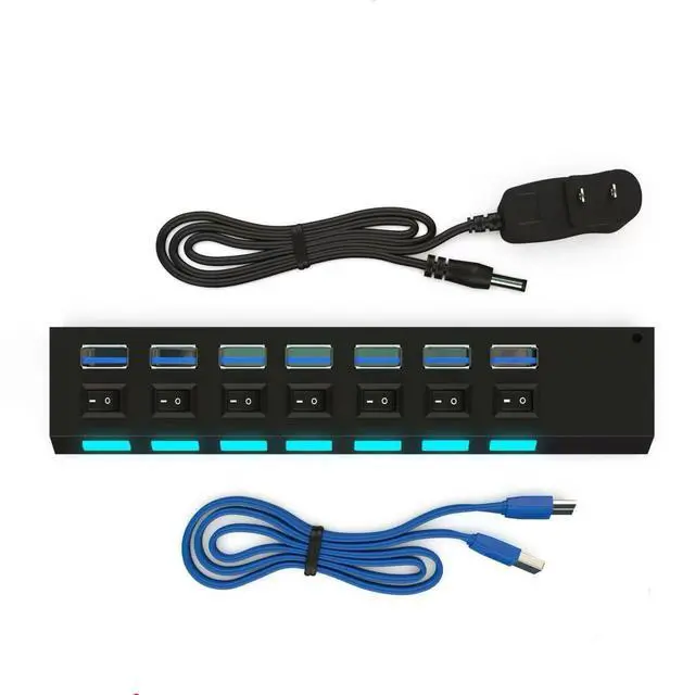 Alt view image 3 of 6 - 7-Port USB 3.0 Hub Powered Charger Splitter with Switch & AC Power Adapter for PC Laptop Desktop