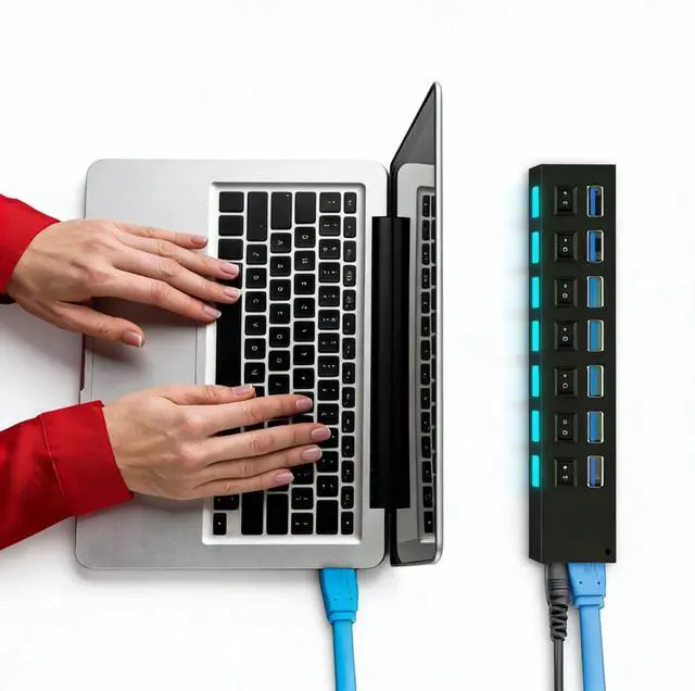 Alt view image 2 of 6 - 7-Port USB 3.0 Hub Powered Charger Splitter with Switch & AC Power Adapter for PC Laptop Desktop