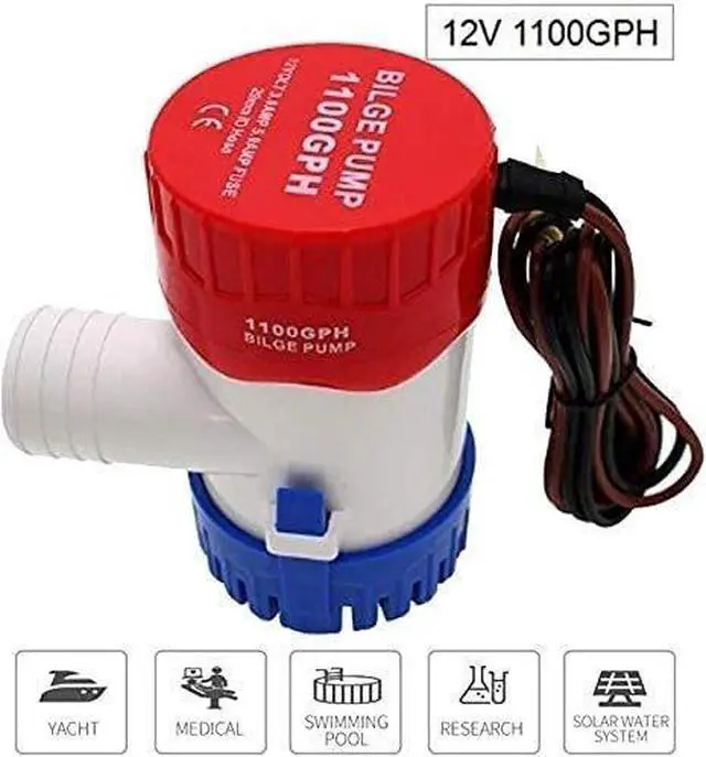 Alt view image 7 of 7 - 1100 GPH Bilge Pump Kit 12V Electric Boat Water Submersible 6ft Hose Clamps Thru-12V GFBP1Pump+hose