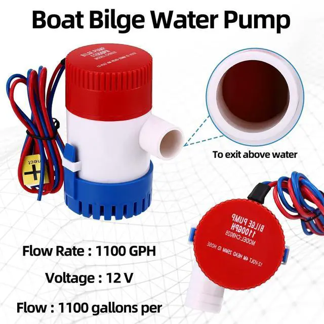 Alt view image 6 of 7 - 1100 GPH Bilge Pump Kit 12V Electric Boat Water Submersible 6ft Hose Clamps Thru-12V GFBP1Pump+hose
