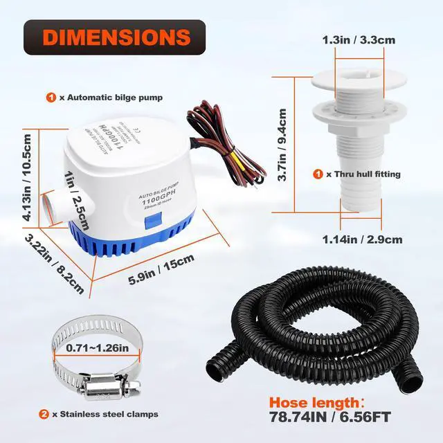 Alt view image 2 of 7 - 1100 GPH 12V Automatic Submersible Bilge Water Pump Auto Float Switch for Boat