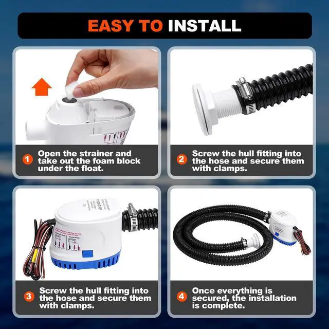 Alt view image 3 of 7 - 1100 GPH 12V Automatic Submersible Bilge Water Pump Auto Float Switch for Boat