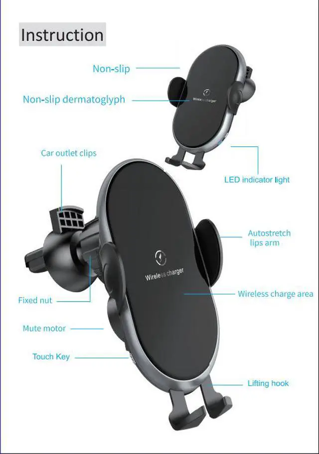 Alt view image 6 of 7 - 10W Wireless Charger Fast Charging Automatic Clamping Car Mount Phone Holder