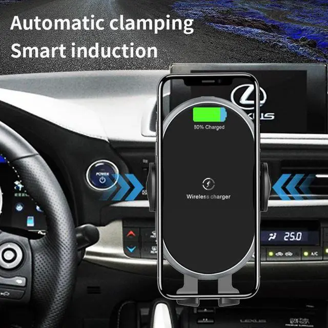 Alt view image 3 of 7 - 10W Wireless Charger Fast Charging Automatic Clamping Car Mount Phone Holder