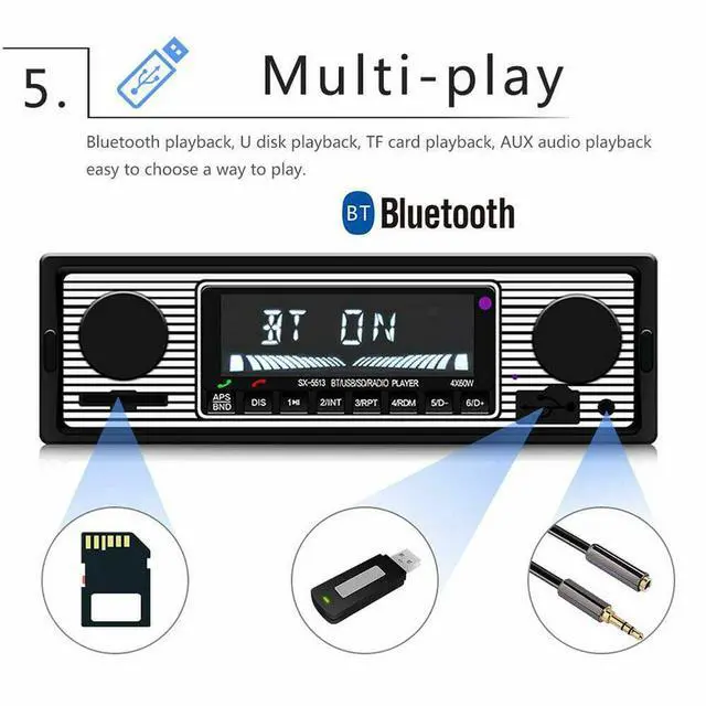 Alt view image 5 of 7 - Bluetooth Vintage Car FM Radio MP3 Player USB Classic Stereo Audio Receiver AUX