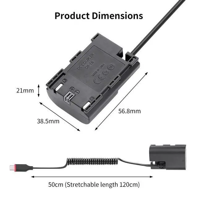 Alt view image 3 of 6 - For Canon EOS R5 II/R6 II/R5/R7/Live Stream Power Type-C PD LP-E6 Dummy Battery