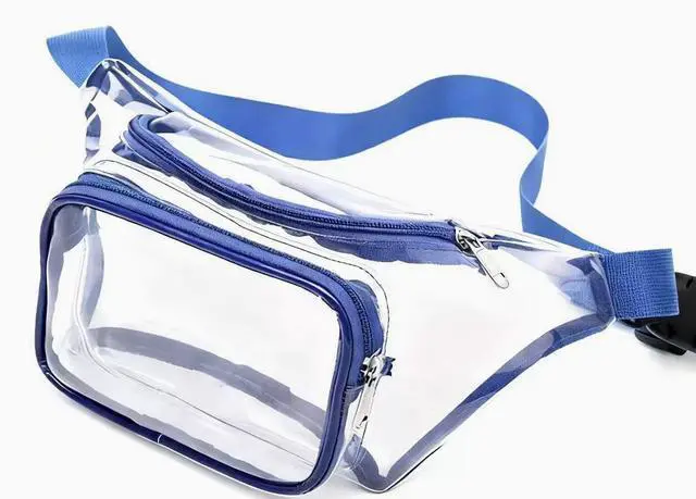 Main image of Clear USB Tote Bag PVC Zipper Stadium Approved Shoulder Handbag Purse Chest Blue