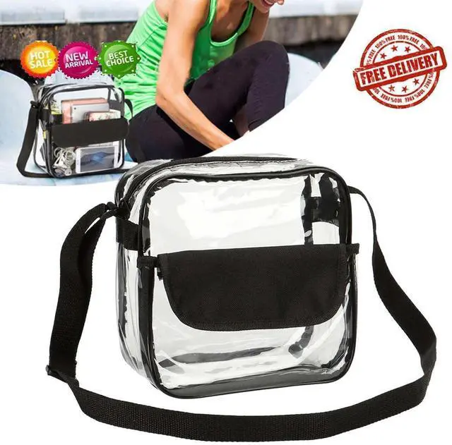 Alt view image 6 of 7 - Clear USB Tote Bag PVC Zipper Stadium Approved Shoulder Handbag Purse Chest Blue