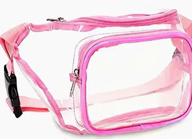 Main image of Clear USB Tote Bag PVC Zipper Stadium Approved Shoulder Handbag Purse Chest Pink