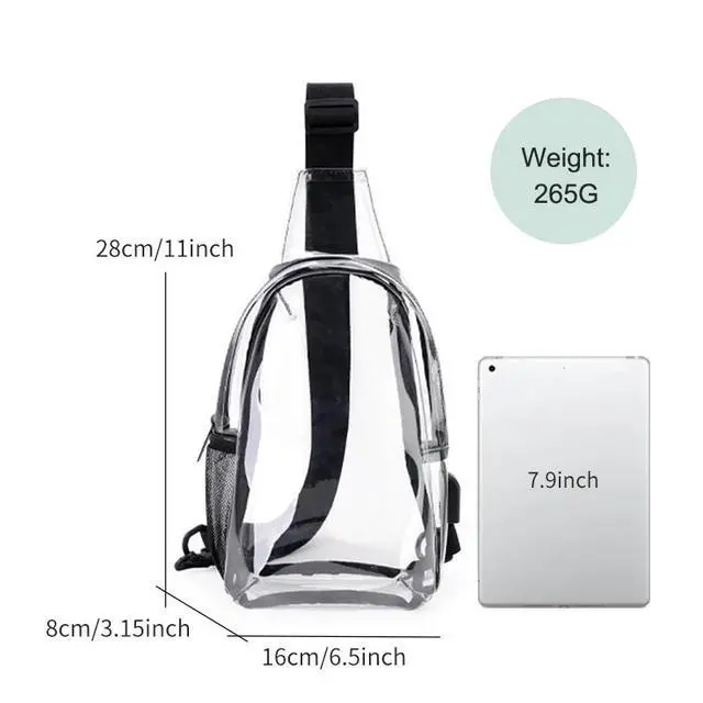 Alt view image 2 of 6 - Clear USB Tote Bag PVC Zipper Stadium Approved Shoulder Handbag Purse Chest Pink