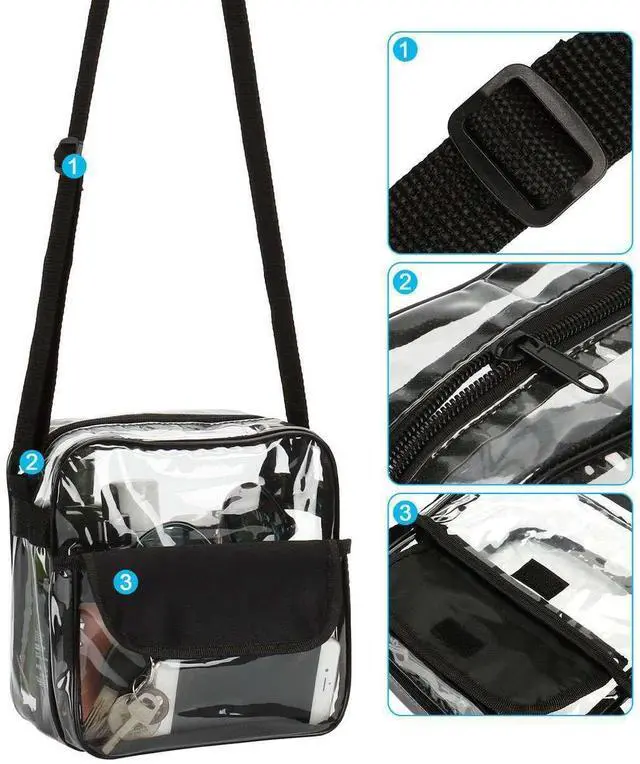 Alt view image 2 of 3 - Clear USB Tote Bag PVC Zipper Stadium Approved Shoulder Handbag Purse Chest Yellow+Black