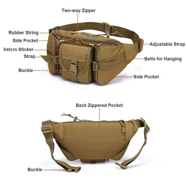 Alt view image 5 of 7 - Utility Tactical Waist Fanny Pack Pouch Military Camping Hiking Belt Bag Black