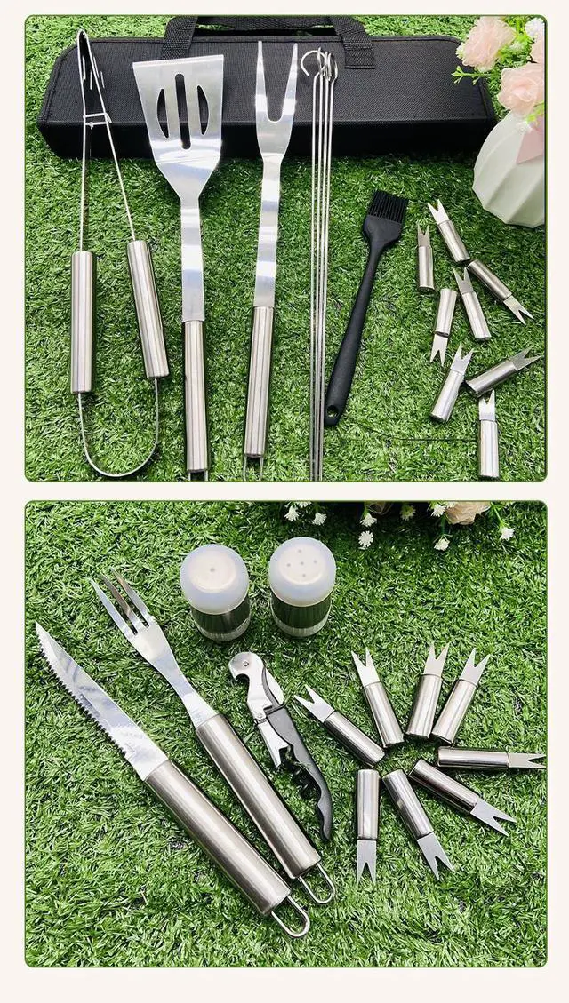 Alt view image 6 of 7 - Portable Stainless Steel Bbq Tool Set | Outdoor Grilling Kit with Storage Bag