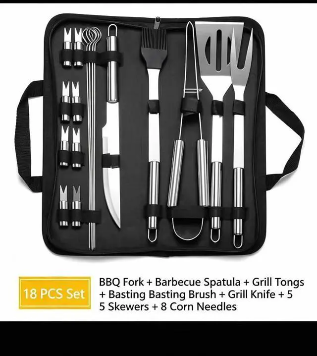 Main image of Portable Stainless Steel Bbq Tool Set | Outdoor Grilling Kit with Storage Bag 18-piece set