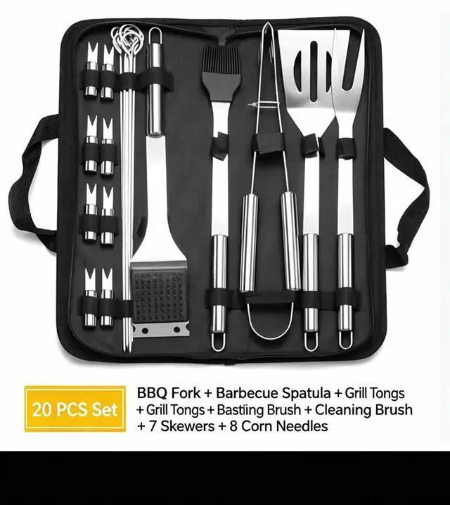 Main image of Portable Stainless Steel Bbq Tool Set | Outdoor Grilling Kit with Storage Bag 20-piece set