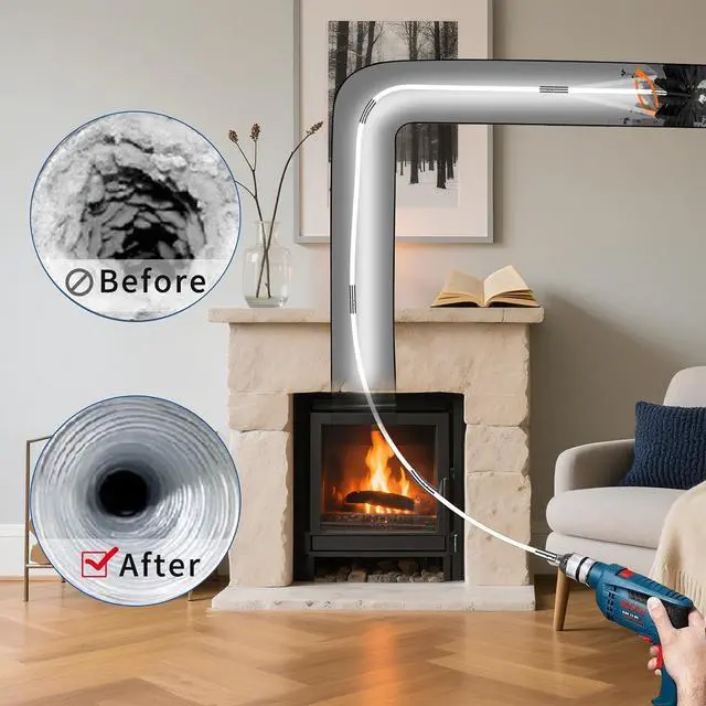 Alt view image 7 of 7 - Dryer Vent Cleaning Kit Flexible Brush Head Remove Chimney Lint Dust Debris 6pcs