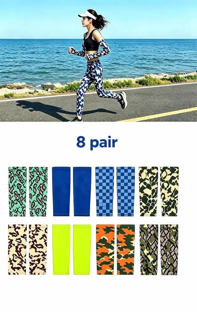 Alt view image 7 of 7 - 8 Pairs Cooling Arm Sleeves Cover UV Sun Protection Sports Outdoor For Men Women