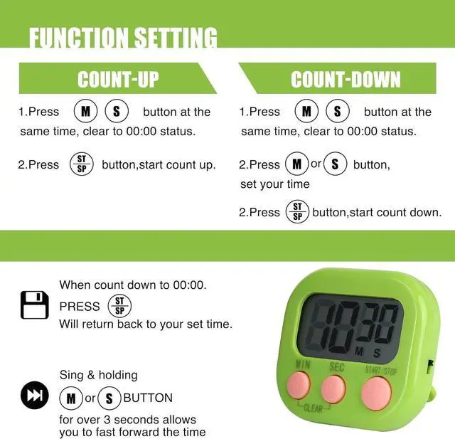 Alt view image 3 of 7 - Large LCD Digital Kitchen Cooking Timer Count Down Up Clock Loud Alarm Magnetic