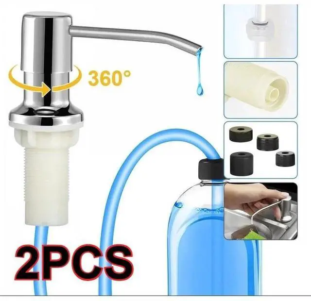 Alt view image 4 of 7 - 360° Sink Soap Dispenser Steel Stainless Kitchen Hands Liquid Pump Bottle Tube 500ml Bottle+Silver Pump