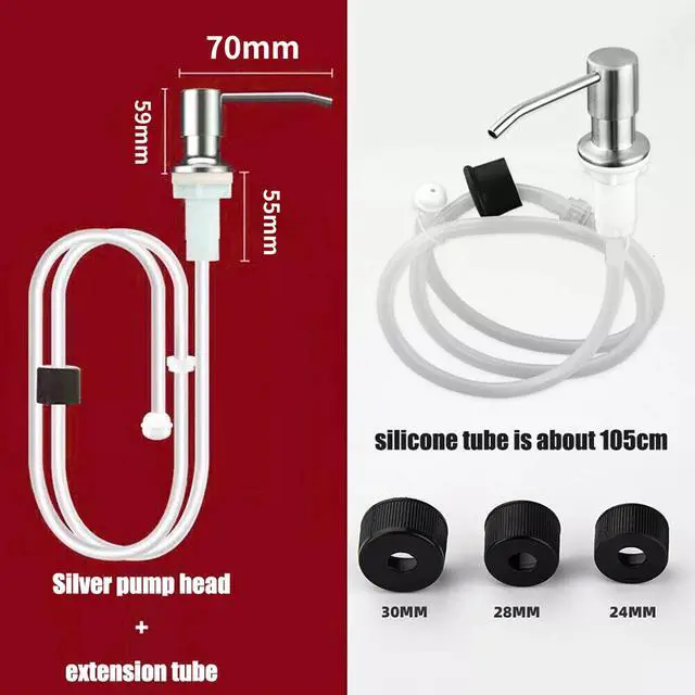 Alt view image 5 of 7 - 360° Sink Soap Dispenser Steel Stainless Kitchen Hands Liquid Pump Bottle Tube 500ml Bottle+Silver Pump