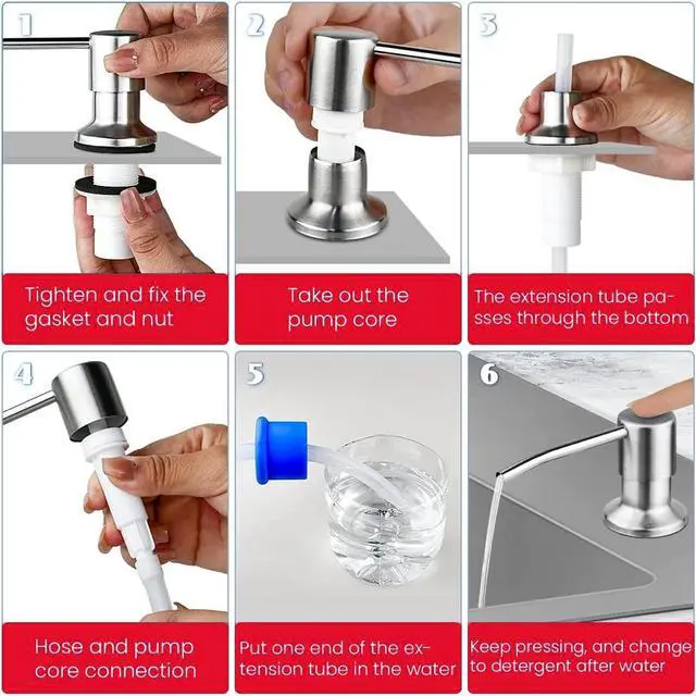 Alt view image 3 of 7 - 360° Sink Soap Dispenser Steel Stainless Kitchen Hands Liquid Pump Bottle Tube 500ml Bottle+Silver Pump