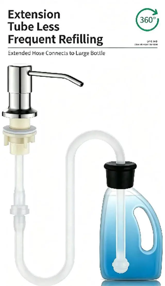 Alt view image 6 of 7 - 360° Sink Soap Dispenser Steel Stainless Kitchen Hands Liquid Pump Bottle Tube 500ml Bottle+Silver Pump