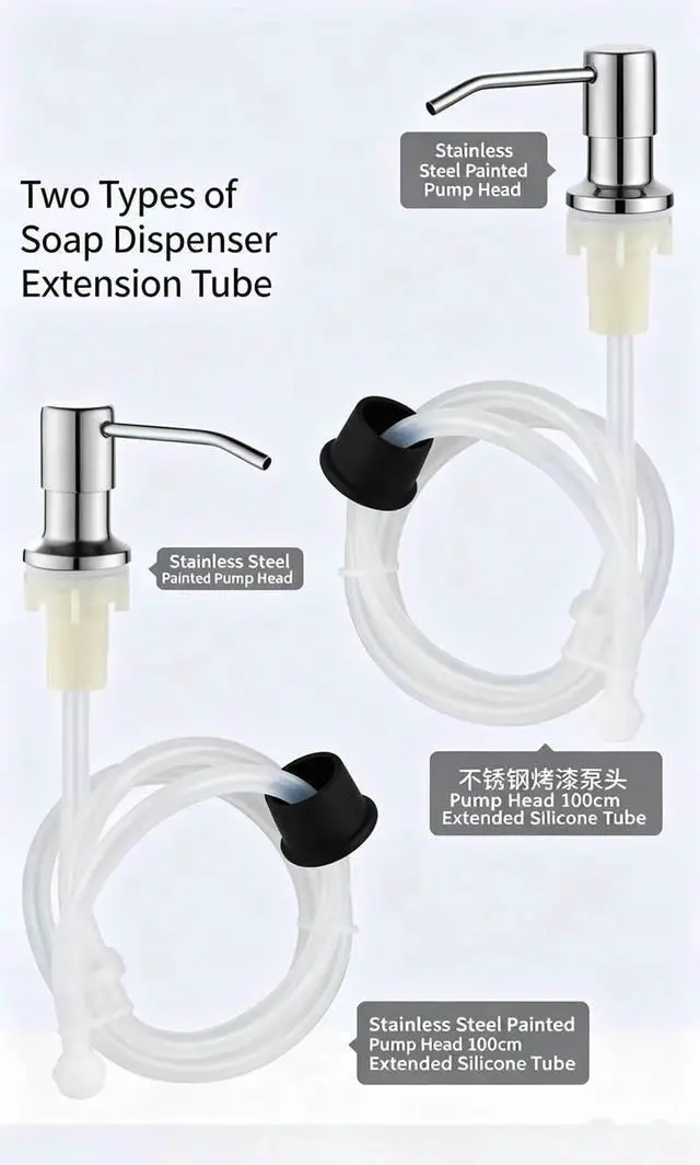 Alt view image 7 of 7 - 360° Sink Soap Dispenser Steel Stainless Kitchen Hands Liquid Pump Bottle Tube 500ml Bottle+Silver Pump
