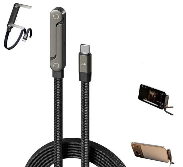 Alt view image 6 of 7 - 240W 2-in-1 Fast Charging Cord Invisible Holder Charger Cable with Phone Stand USB-A to Type-C 1PCS 5FT/1.5M
