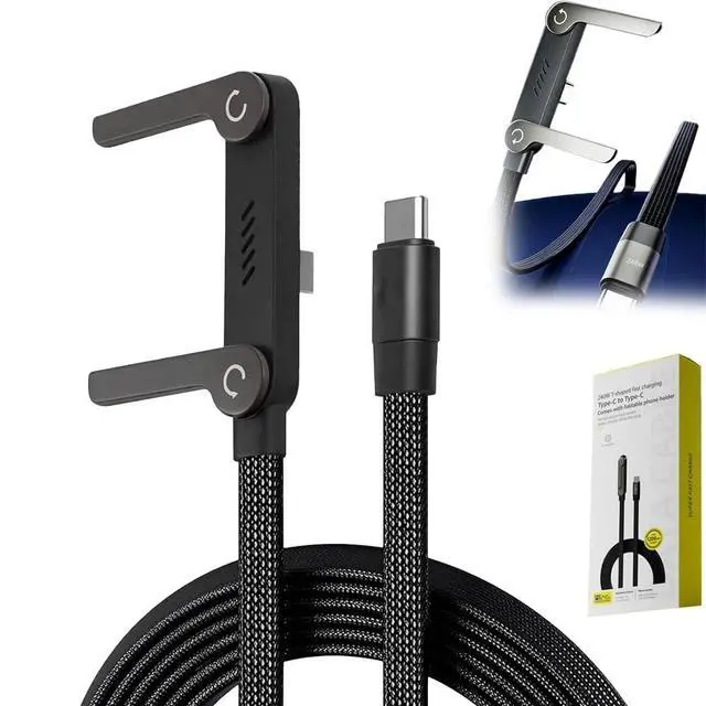 Alt view image 5 of 7 - 240W 2-in-1 Fast Charging Cord Invisible Holder Charger Cable with Phone Stand USB-A to Type-C 1PCS 5FT/1.5M