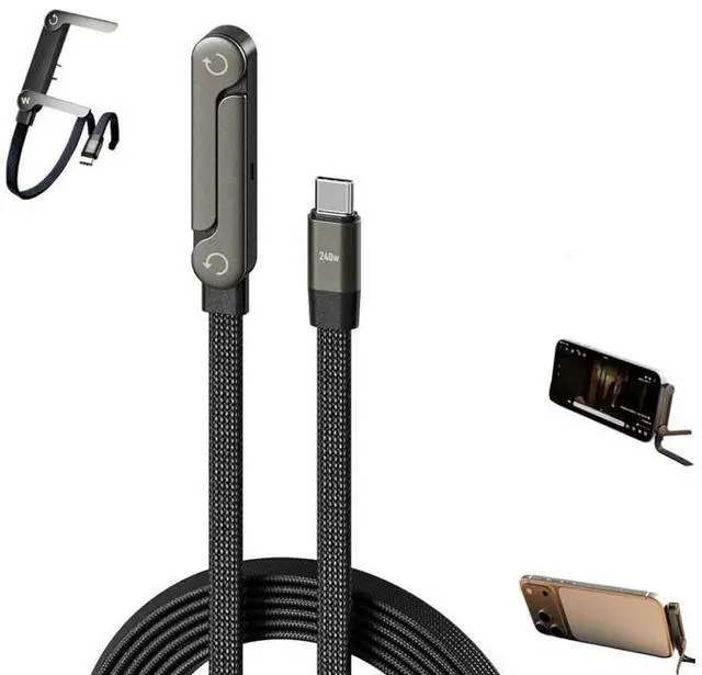 Alt view image 6 of 7 - 240W 2-in-1 Fast Charging Cord Invisible Holder Charger Cable with Phone Stand USB-A to Type-C 2PCS 5FT/1.5M