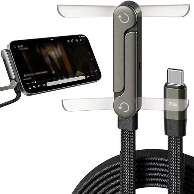 Alt view image 7 of 7 - 240W 2-in-1 Fast Charging Cord Invisible Holder Charger Cable with Phone Stand USB-A to Type-C 2PCS 5FT/1.5M