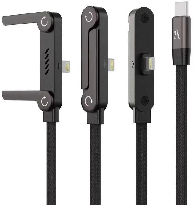 Alt view image 2 of 7 - 240W 2-in-1 Fast Charging Cord Invisible Holder Charger Cable with Phone Stand Type-C to Lightning 1PCS 5FT/1.5M