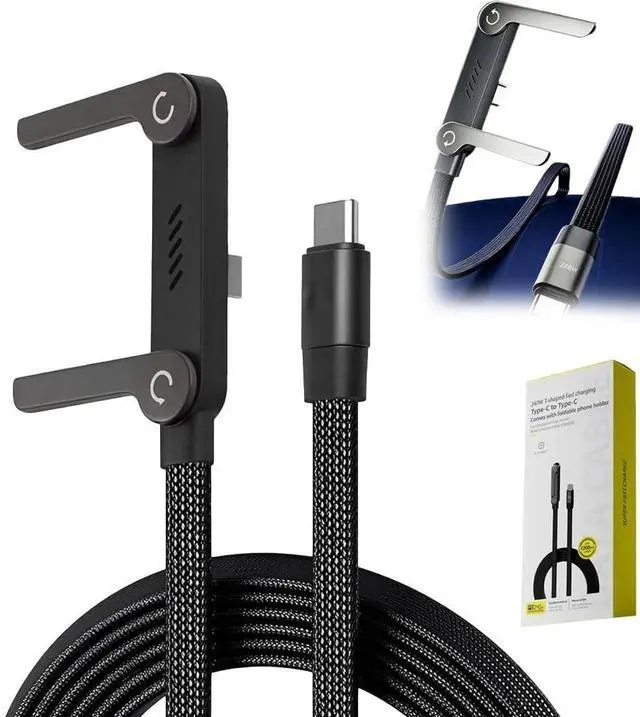 Alt view image 5 of 7 - 240W 2-in-1 Fast Charging Cord Invisible Holder Charger Cable with Phone Stand Type-C to Lightning 2PCS 5FT/1.5M