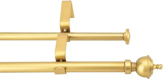 Main image of eTeckram 5/8" Window Double Curtain Rod with Royale Finials --28''- 48'', 48"-84", 84"-120" (Pewter, Gold, Weathered White,Bronze Gold) Gold 28-48