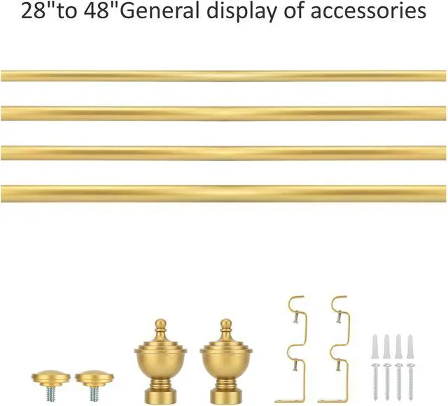 Alt view image 2 of 6 - eTeckram 5/8" Window Double Curtain Rod with Royale Finials --28''- 48'', 48"-84", 84"-120" (Pewter, Gold, Weathered White,Bronze Gold) Gold 28-48