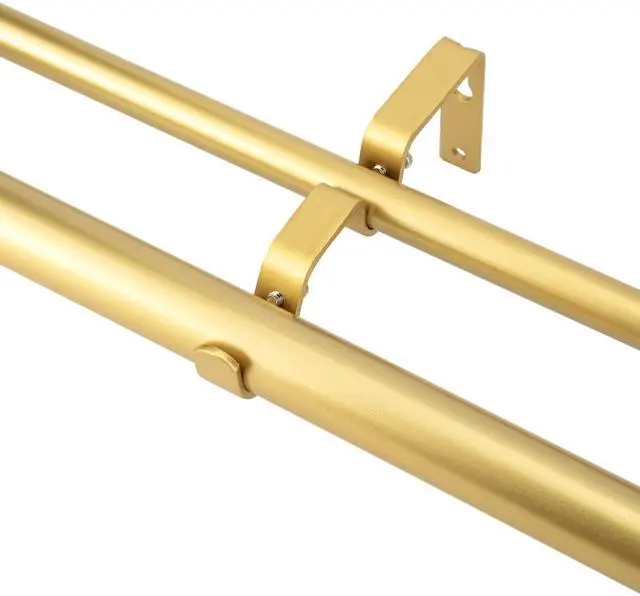 Alt view image 4 of 6 - eTeckram 5/8" Window Double Curtain Rod with Royale Finials --28''- 48'', 48"-84", 84"-120" (Pewter, Gold, Weathered White,Bronze Gold) Gold 28-48