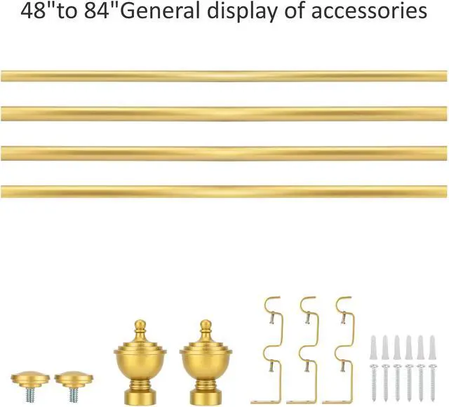 Alt view image 2 of 6 - eTeckram 5/8" Window Double Curtain Rod with Royale Finials --28''- 48'', 48"-84", 84"-120" (Pewter, Gold, Weathered White,Bronze Gold) Gold 48-84