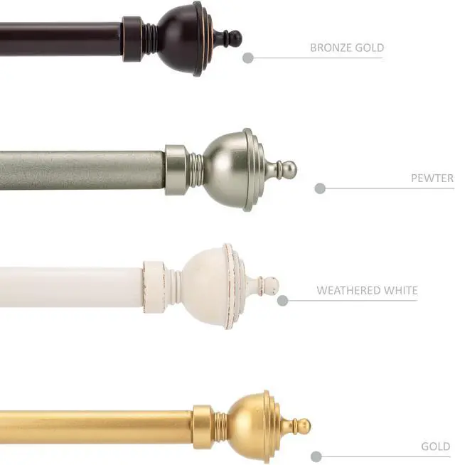 Alt view image 5 of 6 - eTeckram 5/8" Window Double Curtain Rod with Royale Finials --28''- 48'', 48"-84", 84"-120" (Pewter, Gold, Weathered White,Bronze Gold) Bronze Gold 48-84