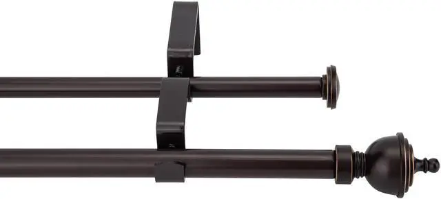 Main image of eTeckram 5/8" Window Double Curtain Rod with Royale Finials --28''- 48'', 48"-84", 84"-120" (Pewter, Gold, Weathered White,Bronze Gold) Bronze Gold 48-84