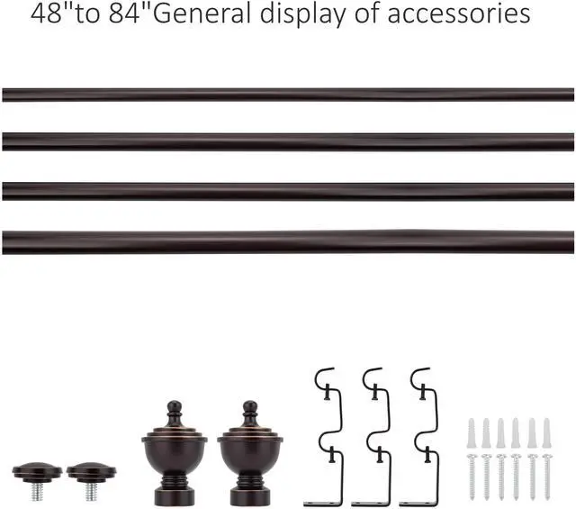 Alt view image 2 of 6 - eTeckram 5/8" Window Double Curtain Rod with Royale Finials --28''- 48'', 48"-84", 84"-120" (Pewter, Gold, Weathered White,Bronze Gold) Bronze Gold 48-84