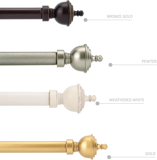 Alt view image 5 of 6 - eTeckram 5/8" Window Double Curtain Rod with Royale Finials --28''- 48'', 48"-84", 84"-120" (Pewter, Gold, Weathered White,Bronze Gold) Bronze Gold 84-120
