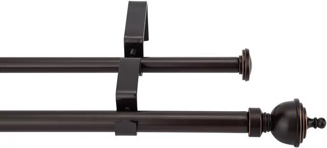 Main image of eTeckram 5/8" Window Double Curtain Rod with Royale Finials --28''- 48'', 48"-84", 84"-120" (Pewter, Gold, Weathered White,Bronze Gold) Bronze Gold 84-120