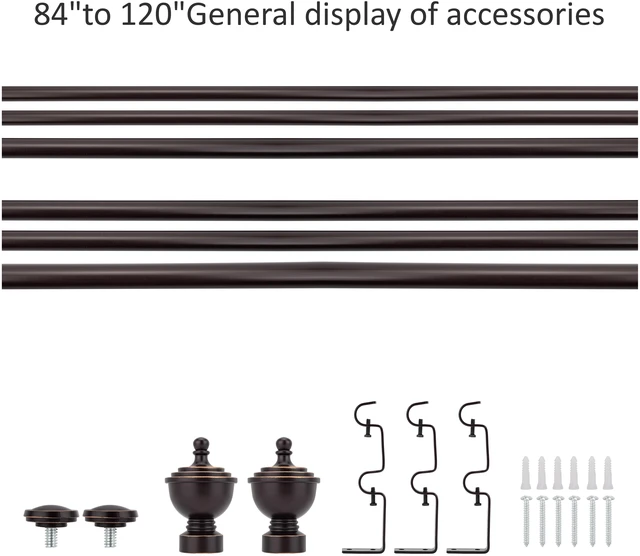 Alt view image 2 of 6 - eTeckram 5/8" Window Double Curtain Rod with Royale Finials --28''- 48'', 48"-84", 84"-120" (Pewter, Gold, Weathered White,Bronze Gold) Bronze Gold 84-120