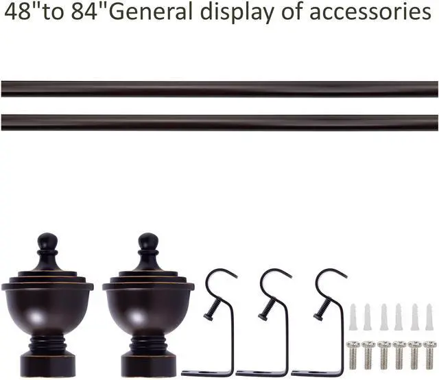 Alt view image 2 of 6 - eTeckram 5/8" Window Single Curtain Rod with Royale Finials --28''- 48'', 48"-84", 84"-120" (Pewter, Gold, Weathered White,Bronze Gold) Bronze Gold 48-84