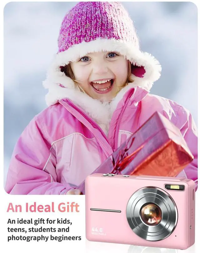 Alt view image 7 of 7 - Digital Camera, FHD 1080P Point and Shoot Kids Camera, with 32GB Card, 2 Batteries, 16X Zoom Anti Shake Date Stamp, Compact Portable Small, for Starter Kid Children Teen Student Girl Boy(Pink)