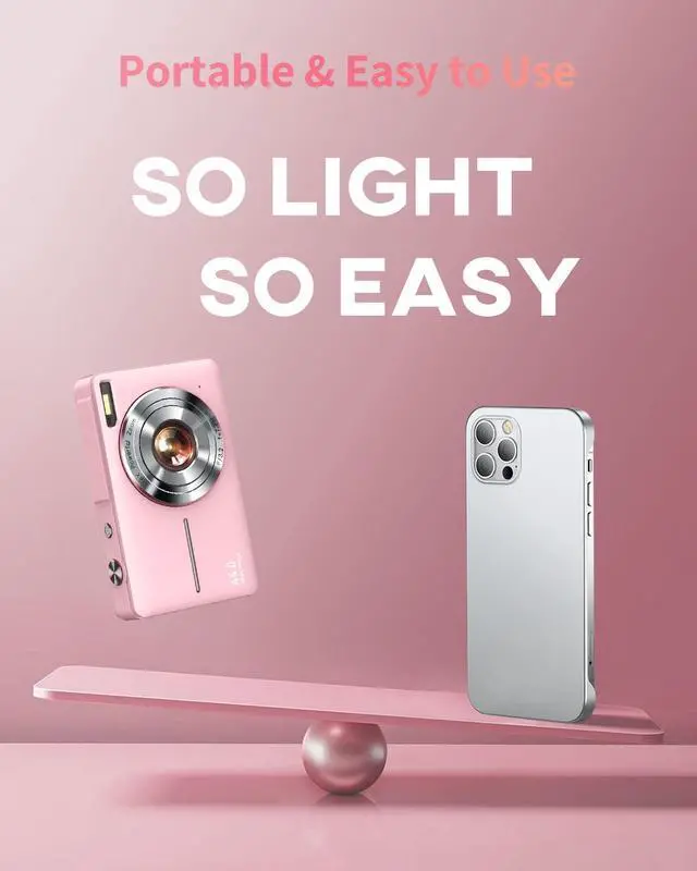 Alt view image 3 of 7 - Digital Camera, FHD 1080P Point and Shoot Kids Camera, with 32GB Card, 2 Batteries, 16X Zoom Anti Shake Date Stamp, Compact Portable Small, for Starter Kid Children Teen Student Girl Boy(Pink)